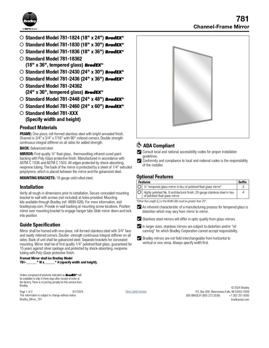 24" x 36" Channel frame Mirror Bradley 781-024360